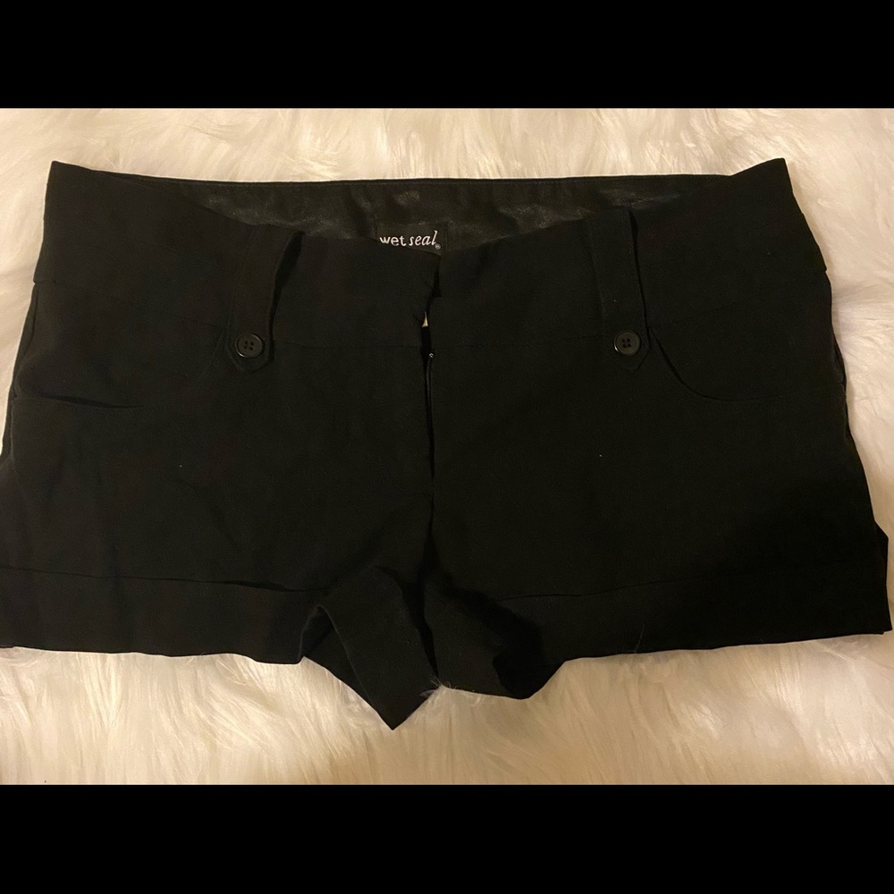 Black rayon shorts.